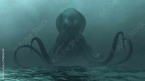 Mysterious monster Cthulhu in the sea, huge tentacles sticking out of the wate