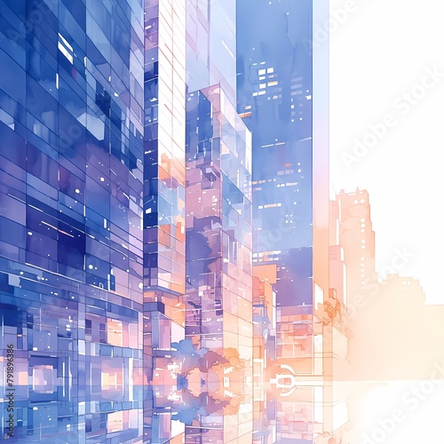 Skyscrapers in the Financial District at Dusk – Illustrated with Colorful Vibes