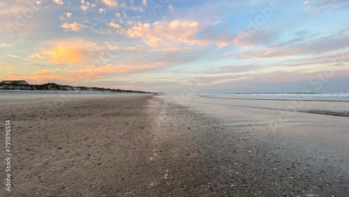 Amelia Island Beach at Sunset with Pink Clouds