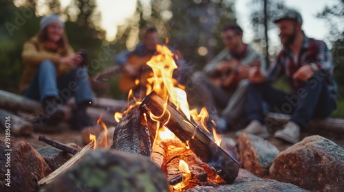 fun gatherings of friends around a campfire in the forest