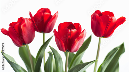 Red tulip flowers isolated white background