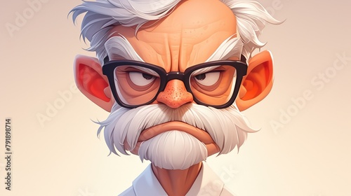 An elderly gentleman with a salt and pepper beard showing an angry expression emoji portraying fierce emotions in a solo setting