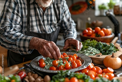 In a heartwarming scene, a senior man engages with a nutritionist in a close-up shot emphasizing their hands, focusing on the exchange of personalized nutrition advice