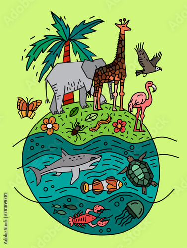 Biodiversity, biological diversity. Variety of life on Earth. Genetic variability.
