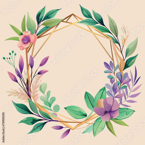 A flowery border with a gold frame. The flowers are purple and green