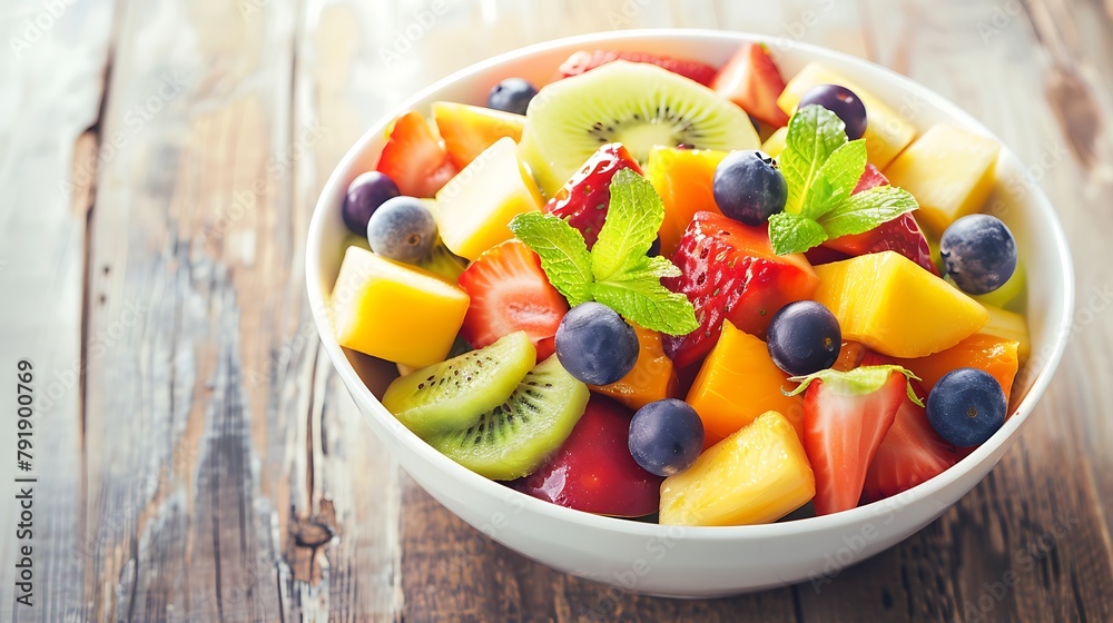 Bowl of healthy fresh fruit salad on wooden background Bowl of healthy fresh fruit salad on wooden background