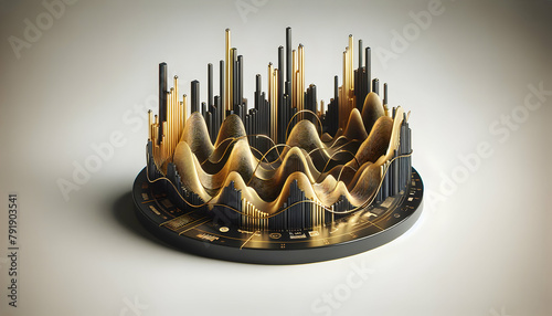 3D Icon: Auric Waves - Sophisticated Gold and Black Backdrop for Financial Trading Platforms - Abstract Wallpaper © Gohgah