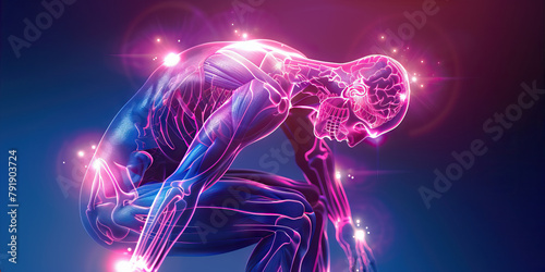 Fibromyalgia: The Widespread Pain and Fatigue - Imagine a person with highlighted muscles showing sensitivity, experiencing widespread pain and fatigue, © Lila Patel