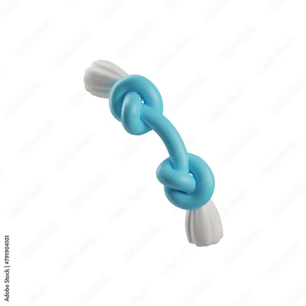3D rope pet toy vector icon, blue cord with nodules, dogs or cats cute knot toy, render massage and gnaw accessory - obrazy, fototapety, plakaty 