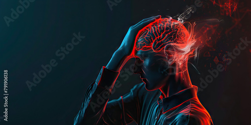 Tension Headache: The Mild to Moderate Head Pain - Visualize a person with highlighted head showing muscle tension, experiencing mild to moderate head pain photo