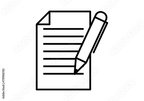 Icono negro de documento escrito con un boli.