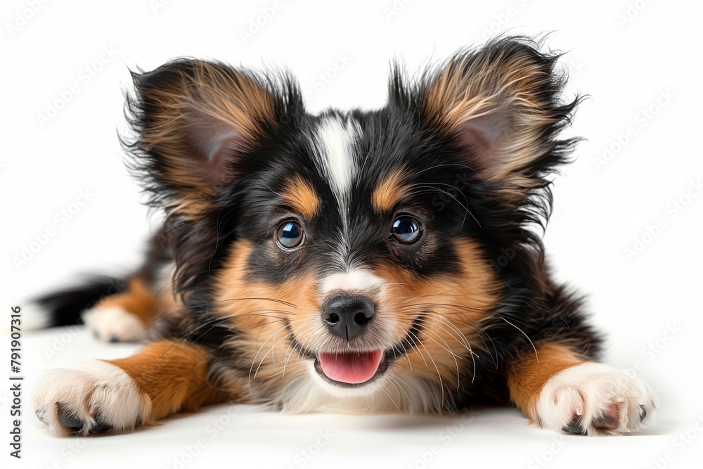happy Papillon puppy, isolated on white background