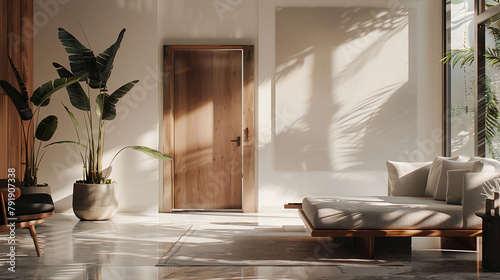 nowoczesna elegancka luksusowa i minimalistyczna ściana z drzwiami drewnianymi 