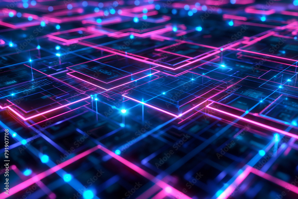 Abstract visualization of digital connectivity with circuit patterns and neon lights, Technology background Abstract visualization of digital connectivity with circuit patterns and neon lights, Technology background