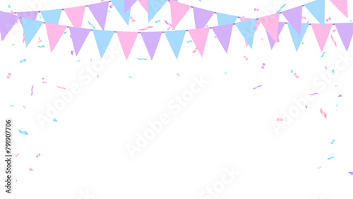 Mother day and Father day party color concept triangle pennants chain and confetti happy greeting card