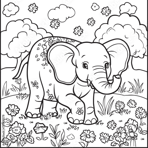 coloring Page Of Cartoon Baby Elephant Vector Illustration for Coloring Book  Hand drawn vector
