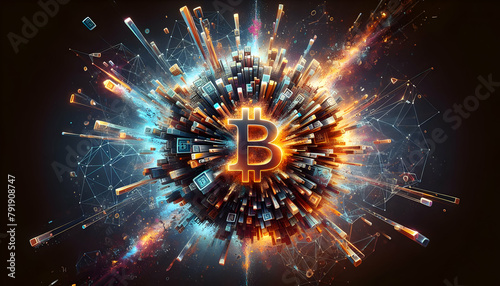 Abstract Blockchain Burst: Explosive Bitcoin Potential Post-Halving photo