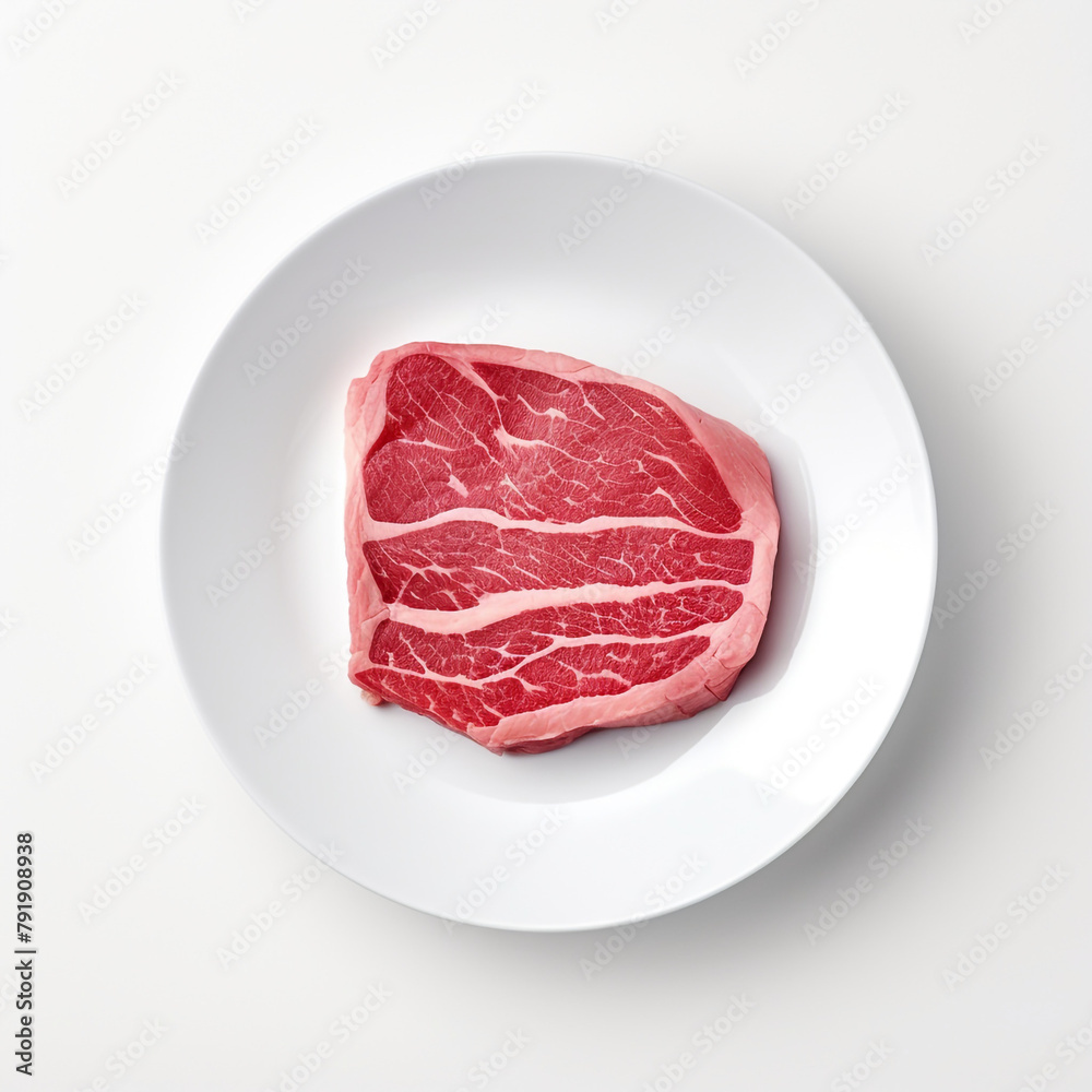 white plate with raw meat сreated with Generative Ai white plate with raw meat сreated with Generative Ai