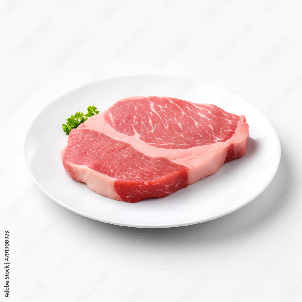 white plate with raw meat сreated with Generative Ai white plate with raw meat сreated with Generative Ai
