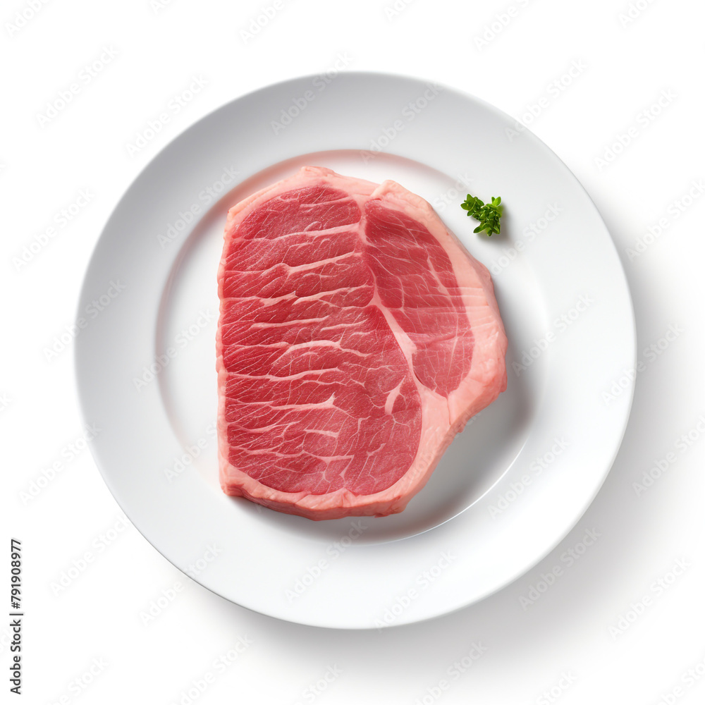 white plate with raw meat сreated with Generative Ai white plate with raw meat сreated with Generative Ai