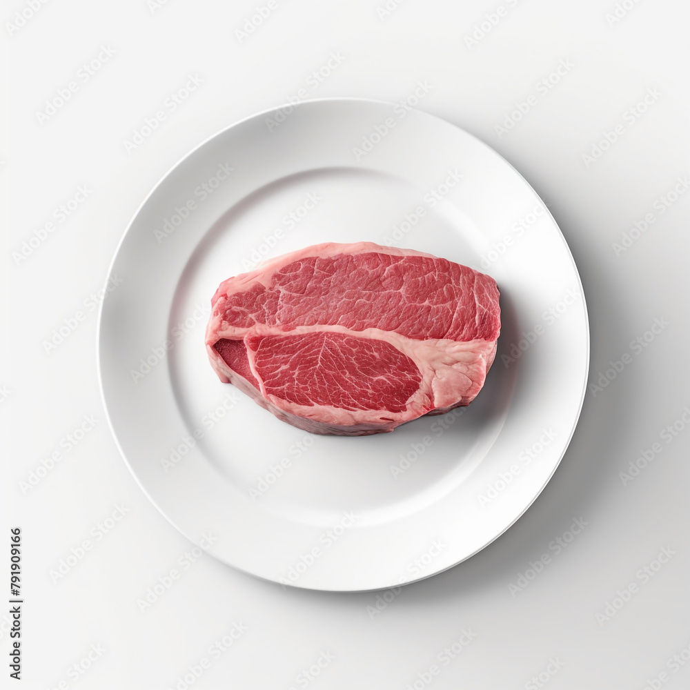 white plate with raw meat сreated with Generative Ai white plate with raw meat сreated with Generative Ai