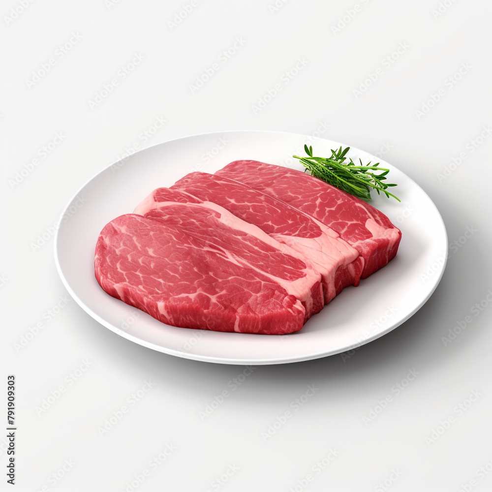 white plate with raw meat сreated with Generative Ai