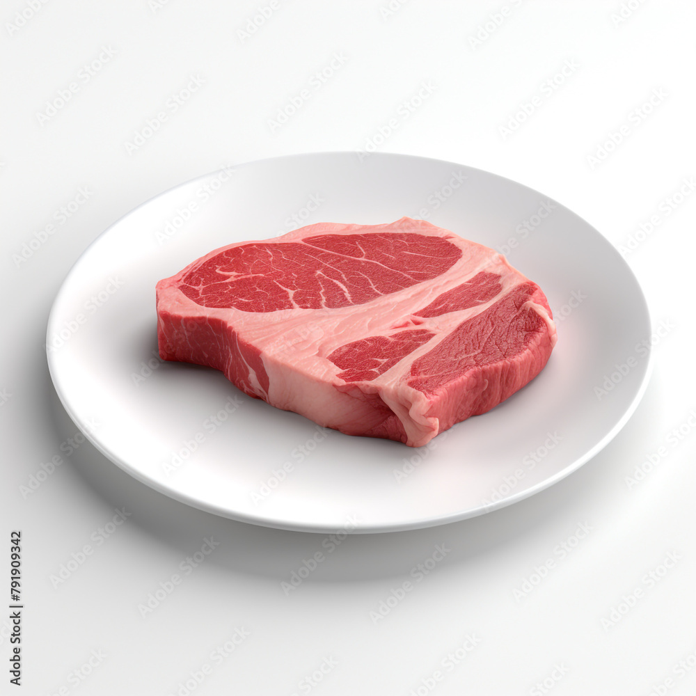 white plate with raw meat сreated with Generative Ai white plate with raw meat сreated with Generative Ai