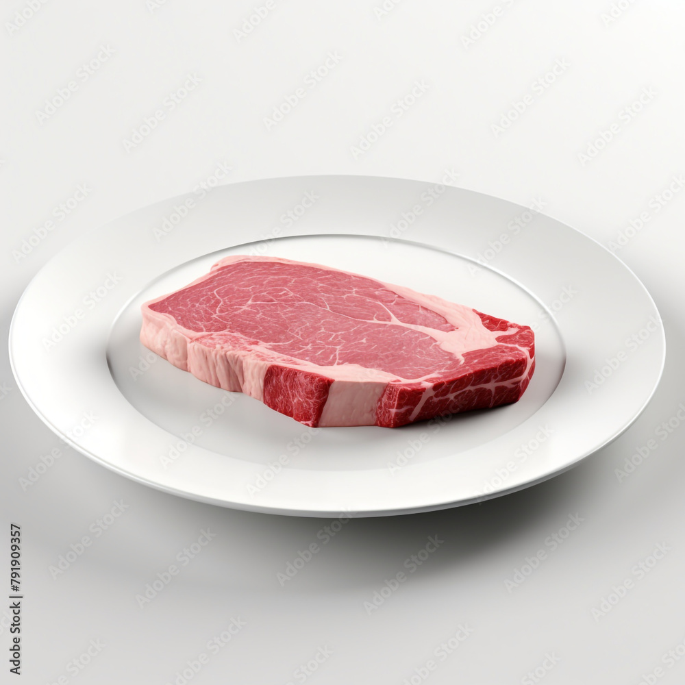 white plate with raw meat сreated with Generative Ai white plate with raw meat сreated with Generative Ai