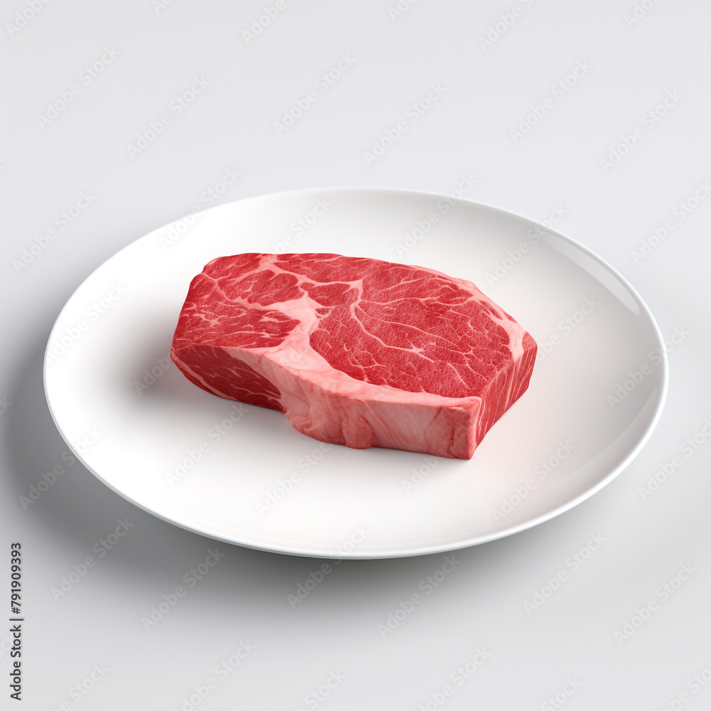 white plate with raw meat сreated with Generative Ai white plate with raw meat сreated with Generative Ai