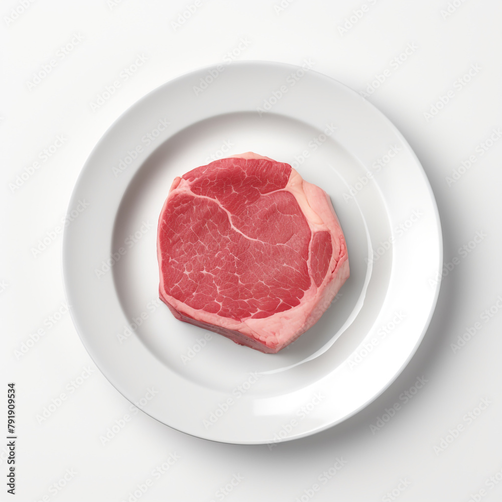 white plate with raw meat сreated with Generative Ai