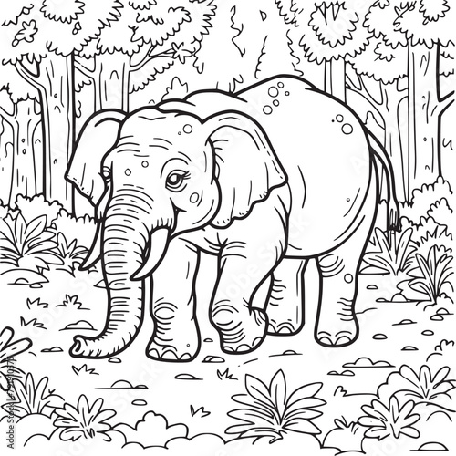 Fototapeta Naklejka Na Ścianę i Meble -  coloring Page Of Cartoon Baby Elephant Vector Illustration for Coloring Book, Hand drawn vector