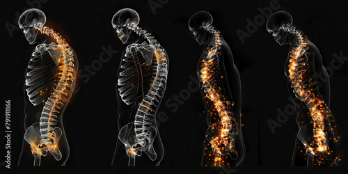 Scoliosis: The Spinal Curvature and Back Pain - Visualize a person with highlighted spine showing curvature, experiencing back pain and postural changes