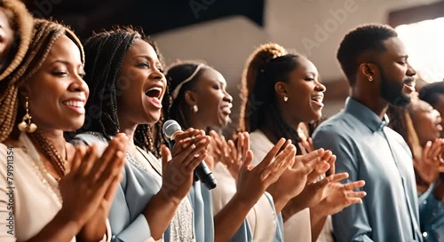 Gospel singers in a church.	
 photo