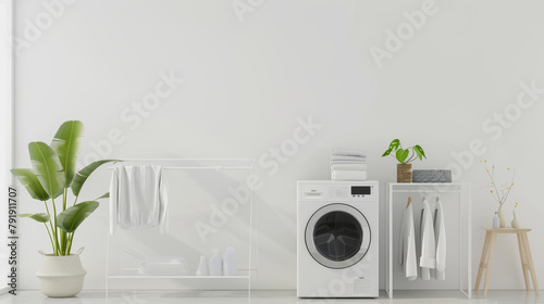Airy laundry space with natural elements  showcasing a harmonious blend of form and function.