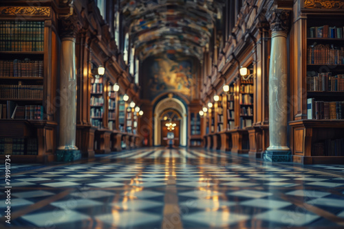 Opulent heritage library with intricate architecture invites immersive literary exploration.