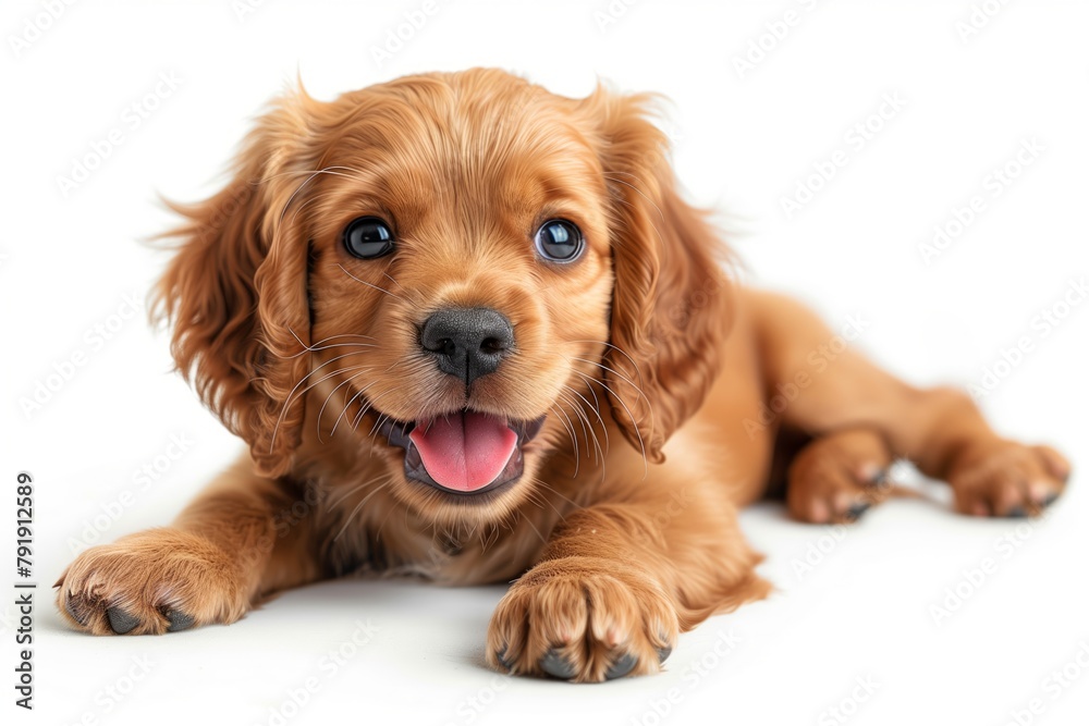 Happy American Cocker Spaniel puppy, isolated on white background