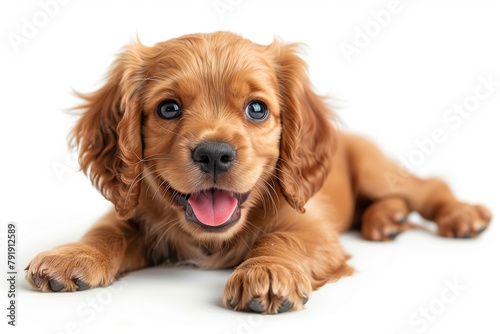 Happy American Cocker Spaniel puppy, isolated on white background © Aaron Weiss