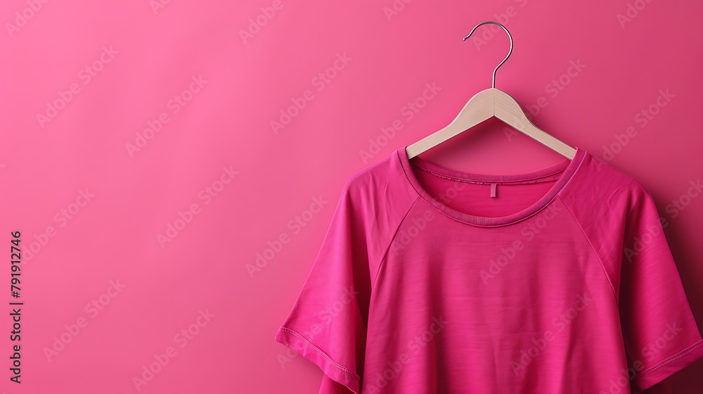 Fashionable clothing on coathanger isolated on pink background Fashionable clothing on coathanger isolated on pink background