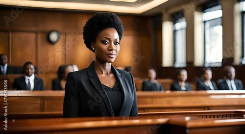Black woman lawyer in court. photo