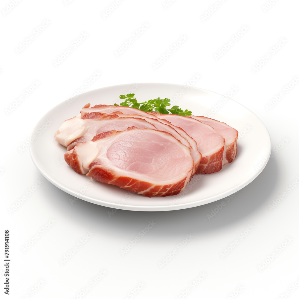 white plate with delicious cooked pork meat сreated with Generative Ai