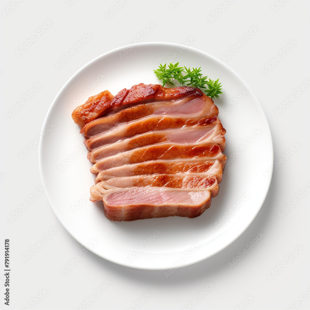white plate with delicious cooked pork meat сreated with Generative Ai white plate with delicious cooked pork meat сreated with Generative Ai