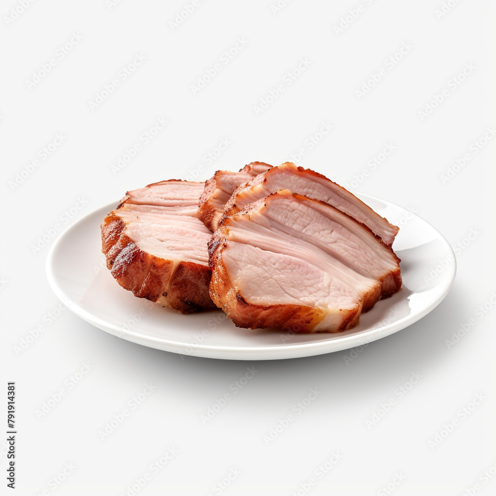 white plate with delicious cooked pork meat сreated with Generative Ai