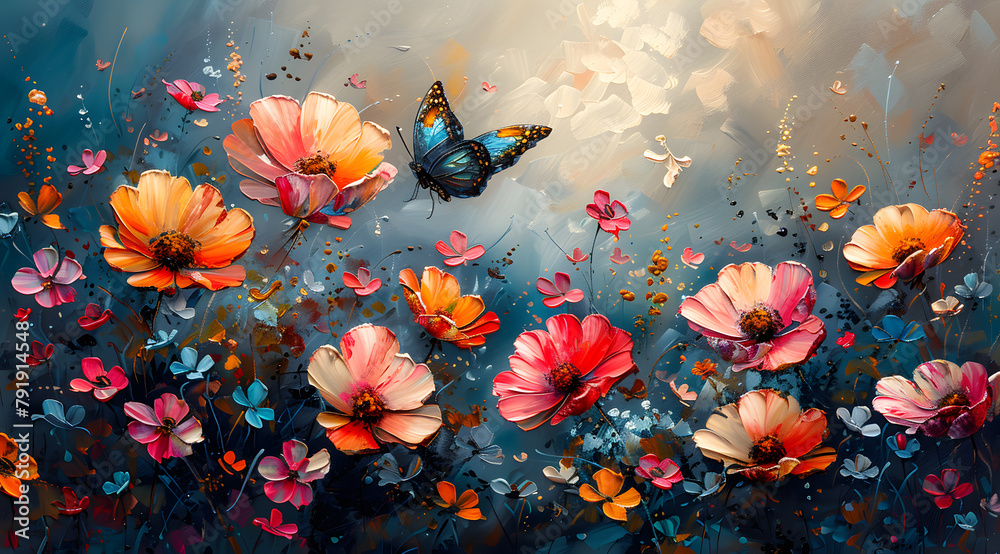 Nature's Sonata: Lush Oil Painting Evoking Harmony with Floral and Musical Elements