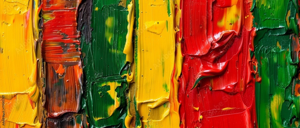  A detailed view of a vibrant artwork, brimming with layers of paint