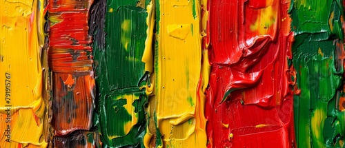 A detailed view of a vibrant artwork, brimming with layers of paint