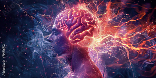 Epilepsy: The Seizures and Loss of Consciousness - Visualize a person with highlighted brain showing abnormal electrical activity, experiencing seizures and loss of consciousness photo