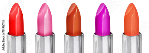 5 Various Lipsticks isolated on white background