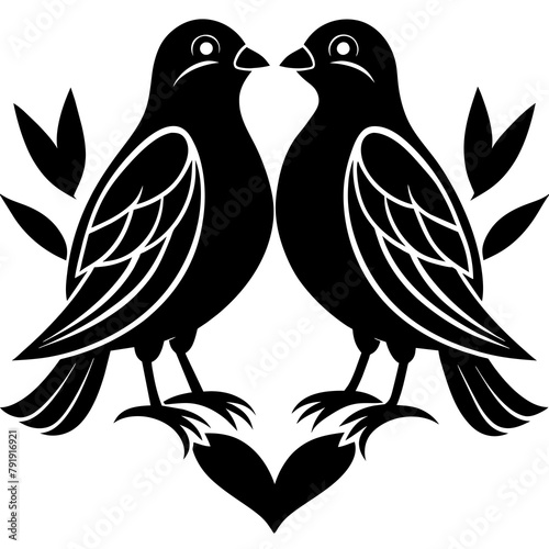 Love Birds Silhouette clean outline logo icon vector illustration.