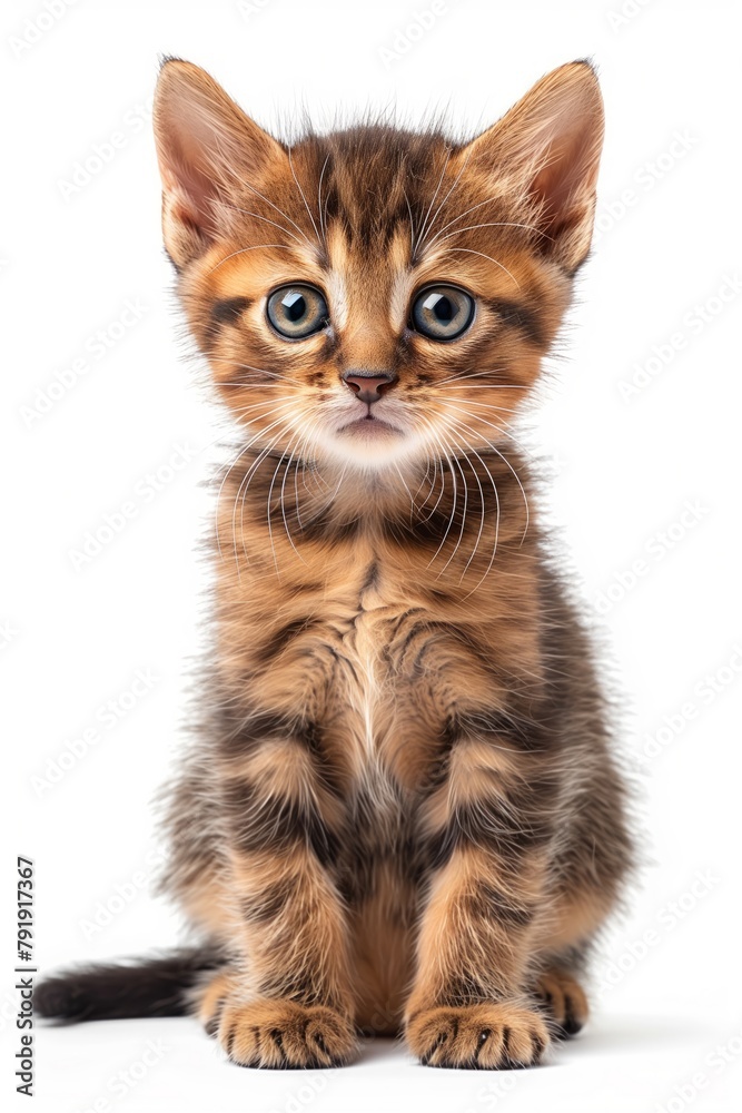 playful brown tabby kitten isolated on white background
