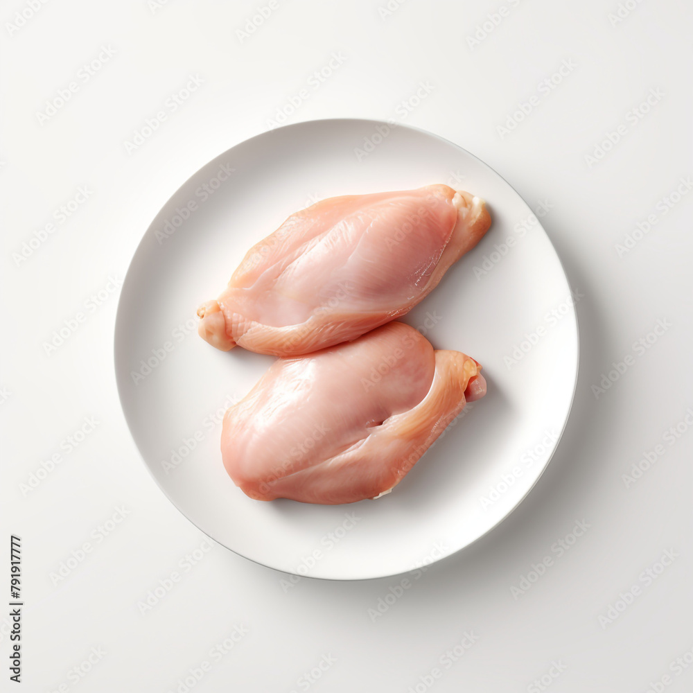 white plate with raw chicken, realistic сreated with Generative Ai white plate with raw chicken, realistic сreated with Generative Ai